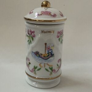 Lenox The Spice Carousel Nutmeg Jar Fine Porcelain 1993 Duck Gold Trim w/ Lid 4”